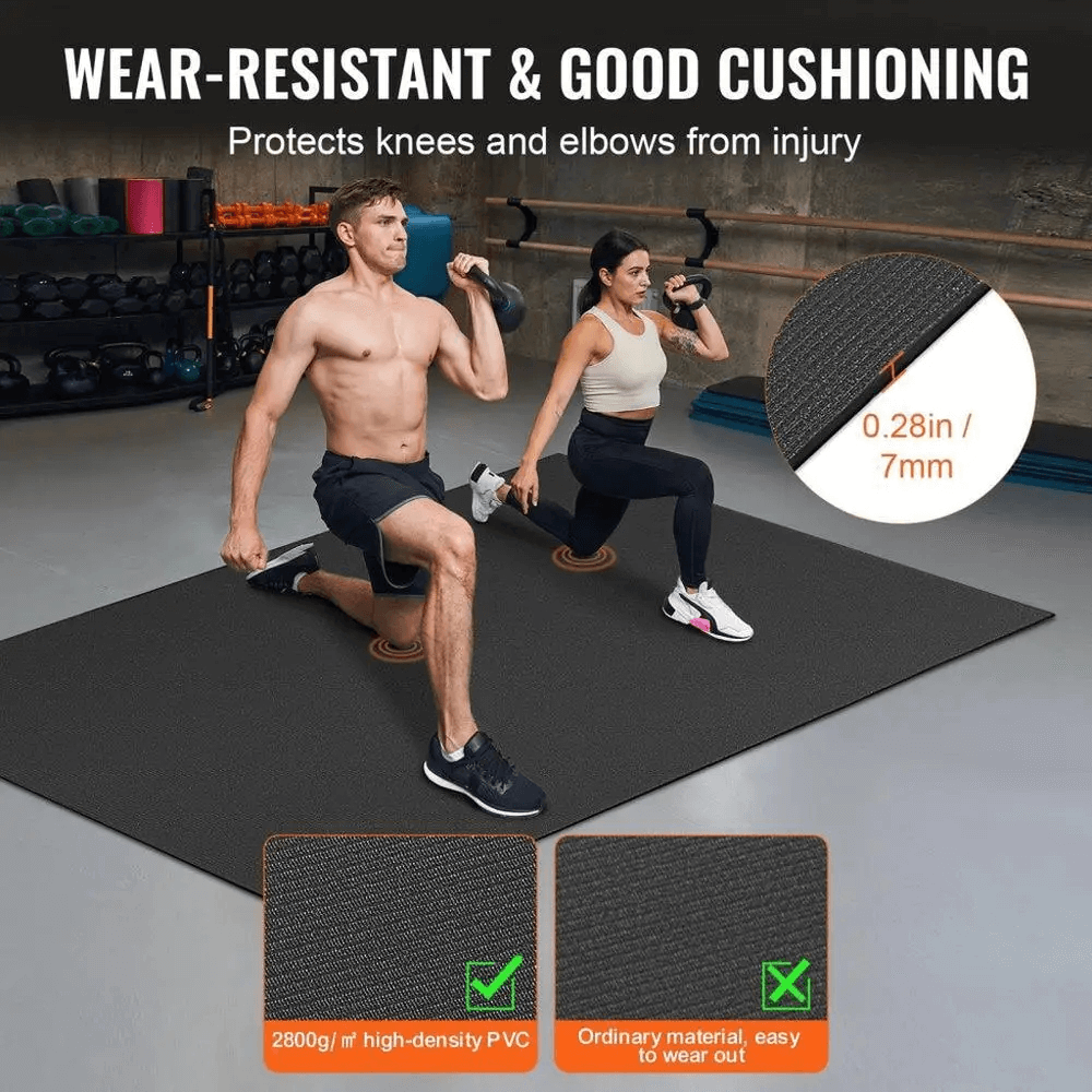 Protective Gym Flooring Mat for Home and Fitness - SF3470 in use during a workout, showcasing wear-resistant surface and cushioning properties.